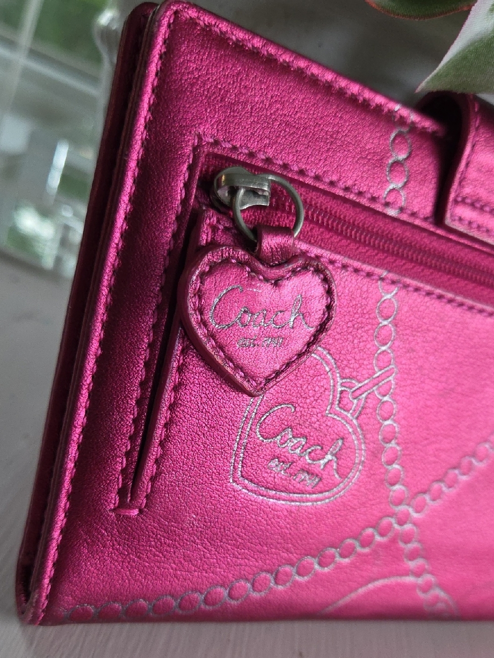 COACH  Metallic Fuchsia POPPY Leather Passport Wallet - Picture 3 of 15